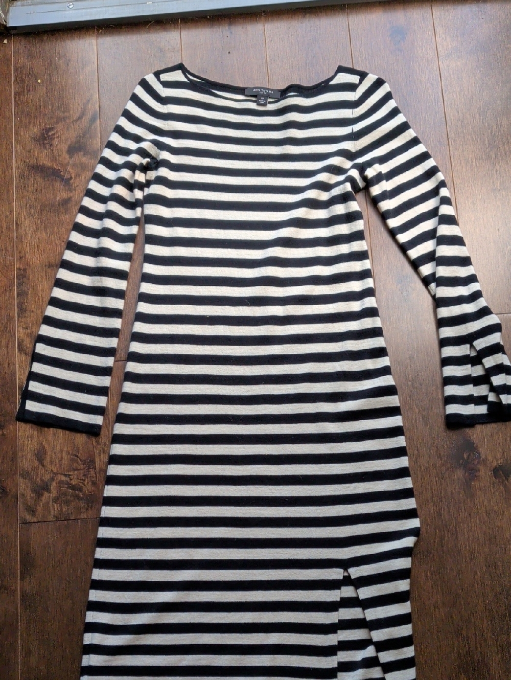 Ann Taylor Black and Cream Striped Long-Sleeve Sheath Dress